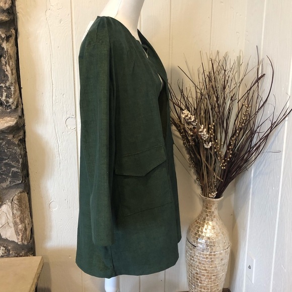 Women long sleeve green long blazer size M - Picture 3 of 7